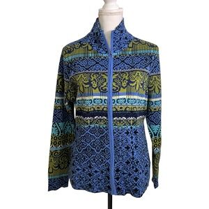 ICELANDIC DESIGN Womens L Fair Isle Full Zip Sweater Cardigan Wool Blend Nordic